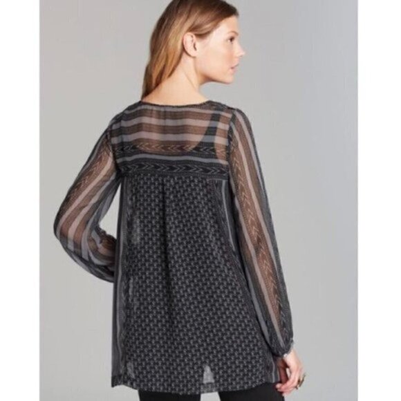 free people Top S Feather in Wind Embellished Sheer Printed Embroidery Sequin - Picture 10 of 13